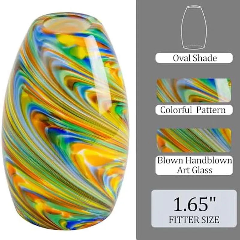 Glass Pendant Lamp Shade 4.72 Colorful Art Glass Chandeliers Cover Mini Oval Light Shade Replacement Shade Only Light Fixtures for Kitchen Island Dining Room, Living, Foyer, Hallway, Entry 1 - Pack