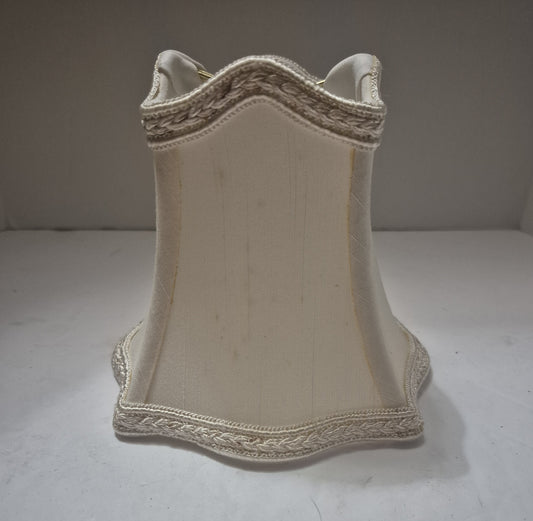 Cream Scalloped Bell Chandelier Shade with Braided Gimp Trim | French Country Clip-On Lamp Shade | 2.5" x 5" x 4"