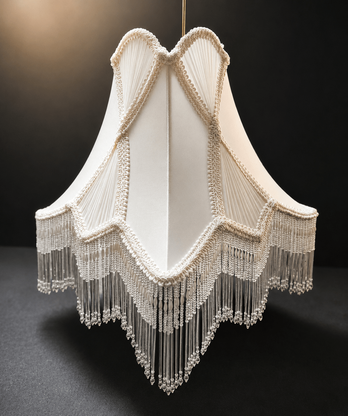 Ivory Victorian Lamp Shade with Beaded Fringe - 32192 - Adrianas Specialty Lamp Shades
