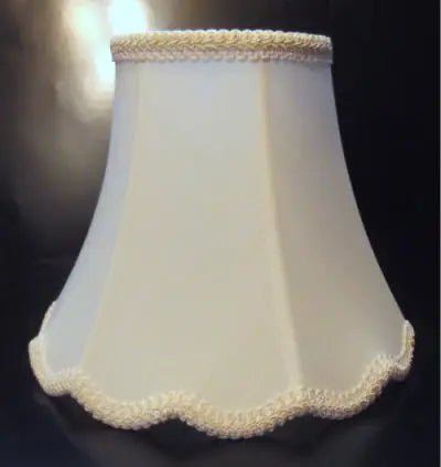 Scalloped Silk Table Lamp Shade with Chinese Trim | White & Eggshell | 3 Sizes - Adrianas Specialty Lamp Shades