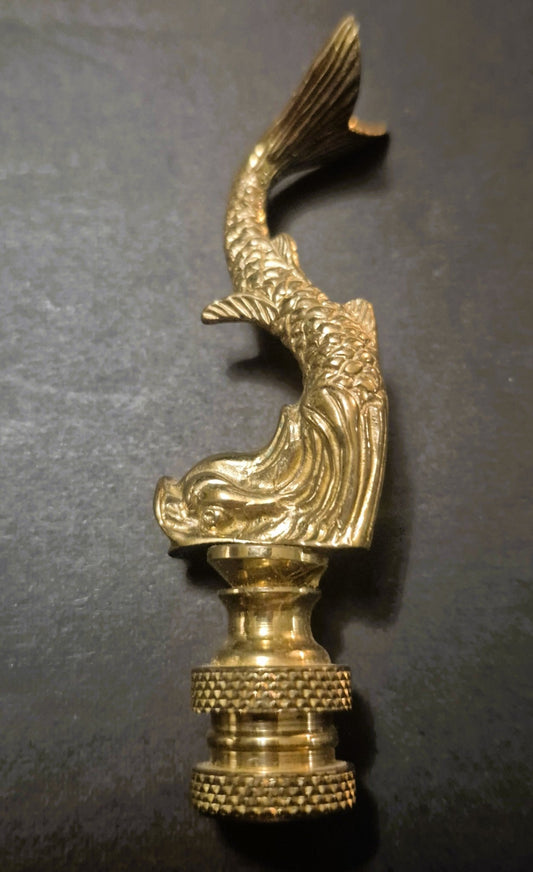 Solid Brass Koi Fish Lamp Finial – 2¾" Tall – Standard 1/4-27 Thread - Adrianas Specialty Lamp Shades