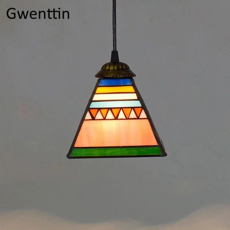Tiffany Pendant Lights Mediterranean Loft Home Decor Creative Stained Glass Hanging Lamp Bedroom Dining Room Lighting Fixtures stained glass lampshades Adrianas Specialty Lamp Shades F1-D15CM