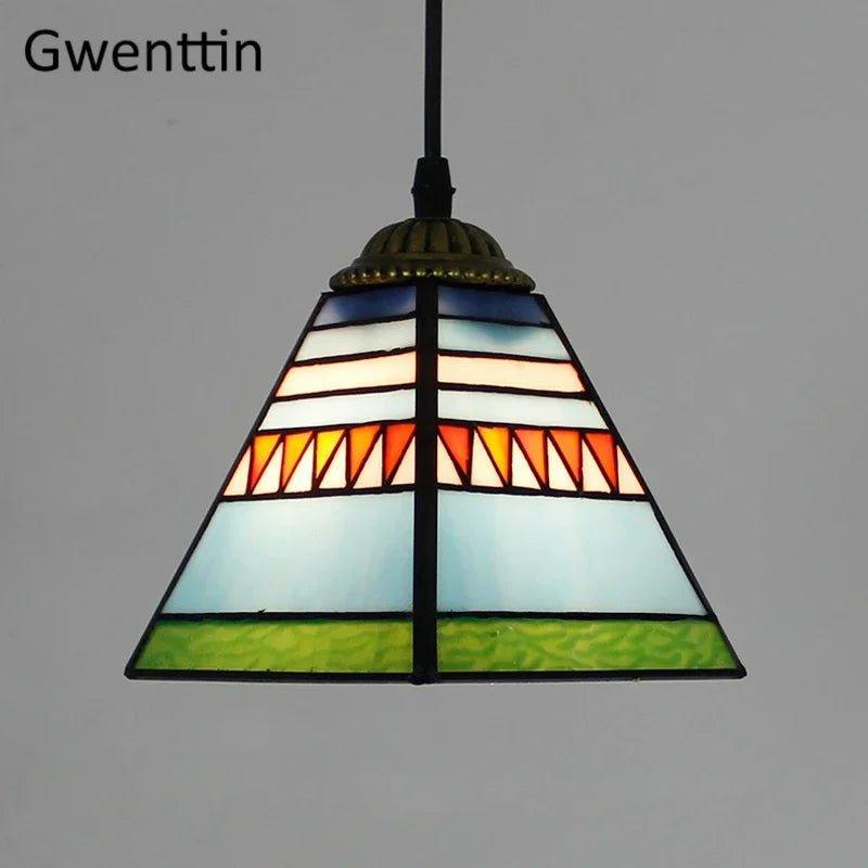 Tiffany Pendant Lights Mediterranean Loft Home Decor Creative Stained Glass Hanging Lamp Bedroom Dining Room Lighting Fixtures stained glass lampshades Adrianas Specialty Lamp Shades F2-D15CM
