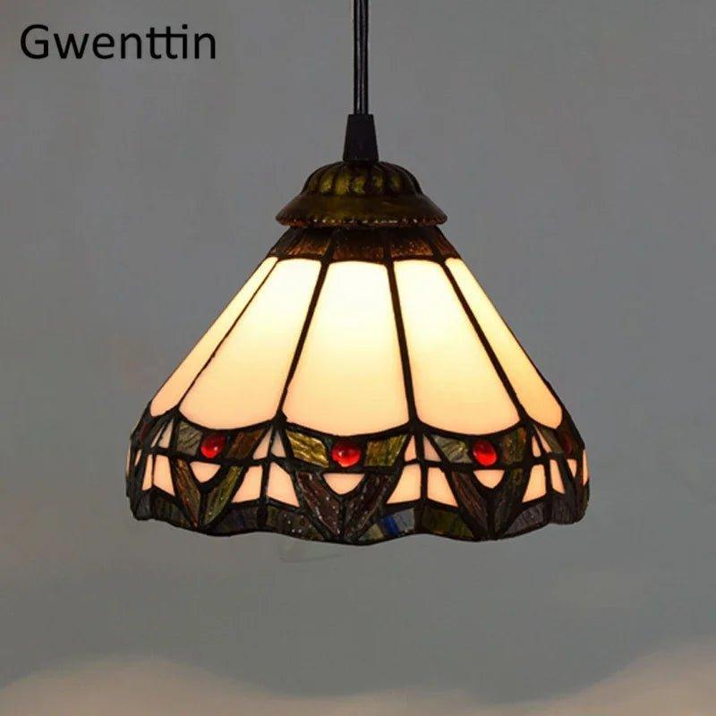 Tiffany Pendant Lights Mediterranean Loft Home Decor Creative Stained Glass Hanging Lamp Bedroom Dining Room Lighting Fixtures stained glass lampshades Adrianas Specialty Lamp Shades I-D20CM