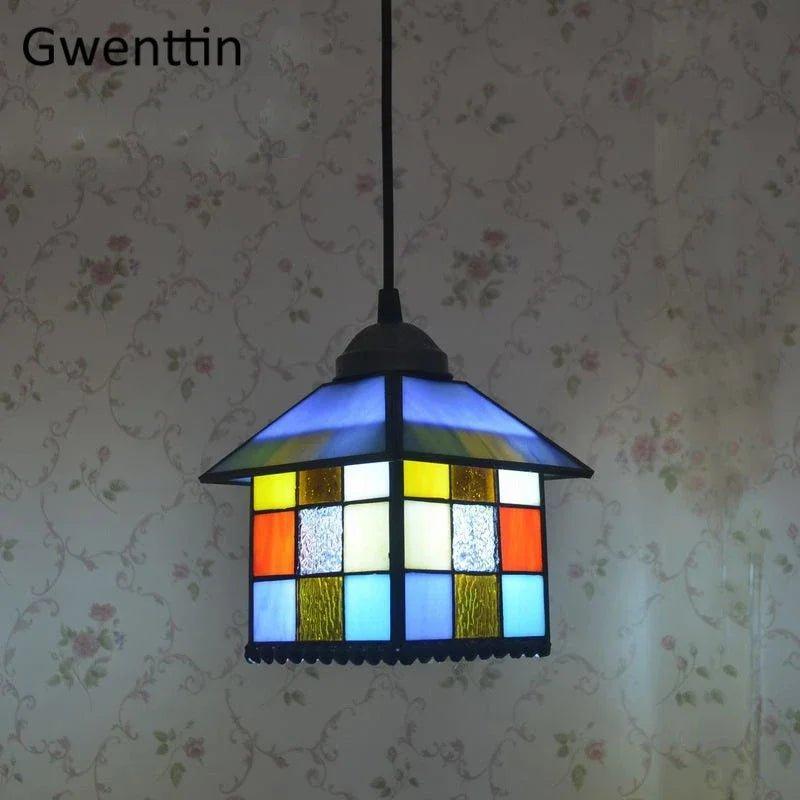 Tiffany Pendant Lights Mediterranean Loft Home Decor Creative Stained Glass Hanging Lamp Bedroom Dining Room Lighting Fixtures stained glass lampshades Adrianas Specialty Lamp Shades H1-D11CM