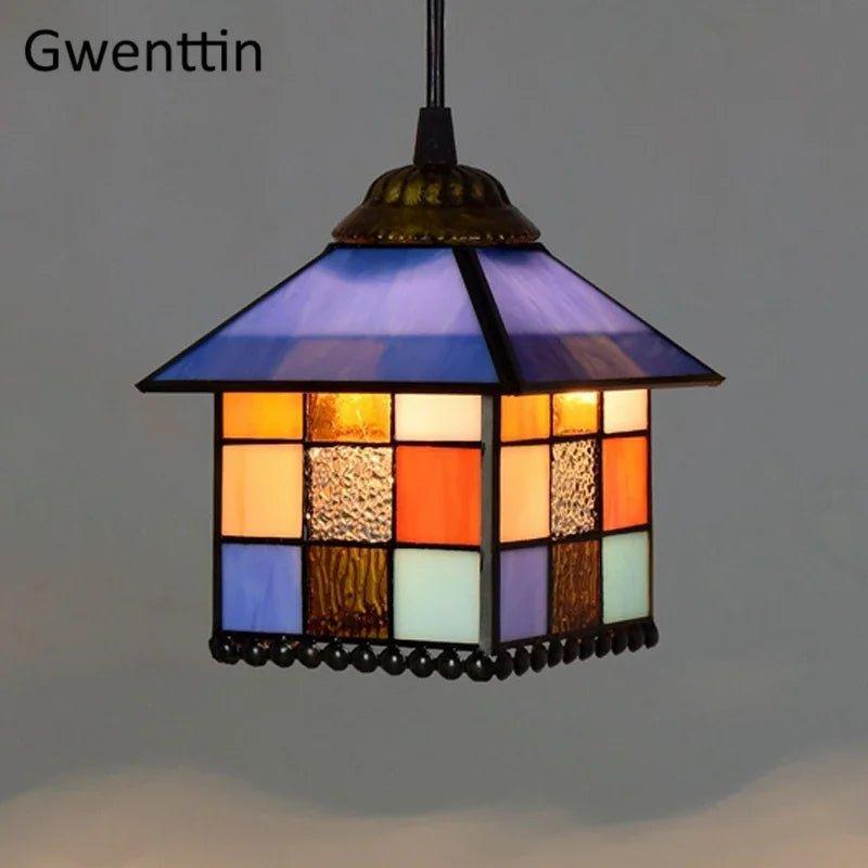 Tiffany Pendant Lights Mediterranean Loft Home Decor Creative Stained Glass Hanging Lamp Bedroom Dining Room Lighting Fixtures stained glass lampshades Adrianas Specialty Lamp Shades H2-D20CM