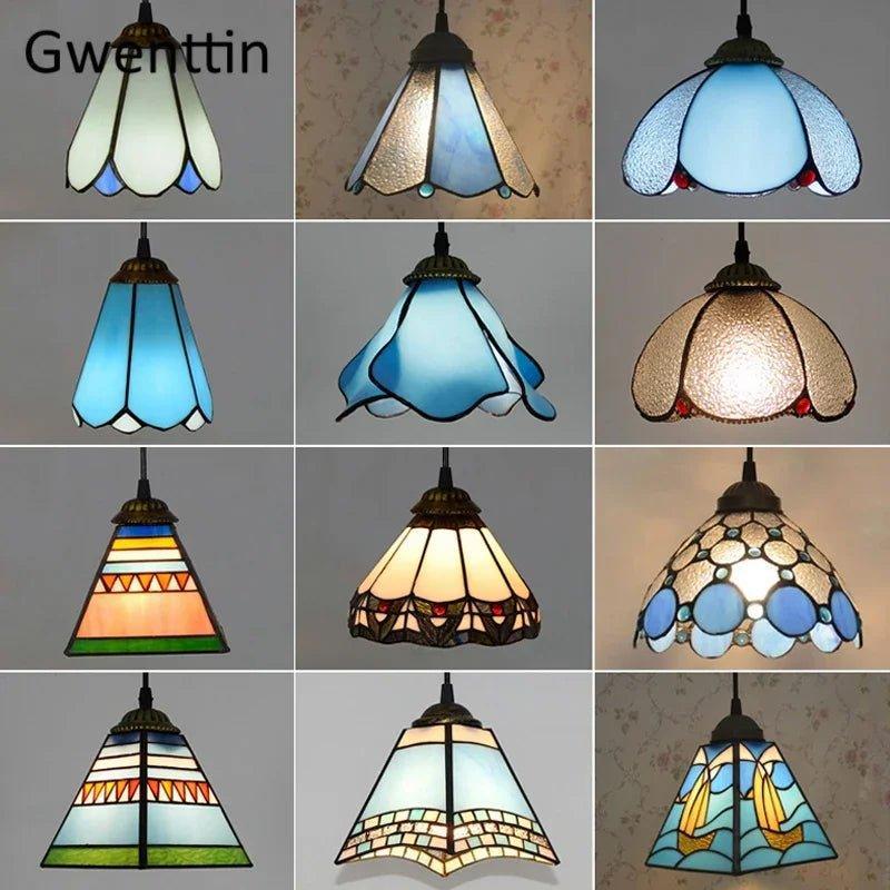 Tiffany Pendant Lights Mediterranean Loft Home Decor Creative Stained Glass Hanging Lamp Bedroom Dining Room Lighting Fixtures stained glass lampshades Adrianas Specialty Lamp Shades