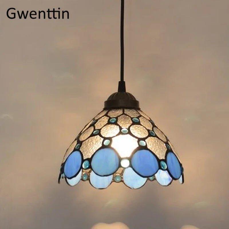 Tiffany Pendant Lights Mediterranean Loft Home Decor Creative Stained Glass Hanging Lamp Bedroom Dining Room Lighting Fixtures  