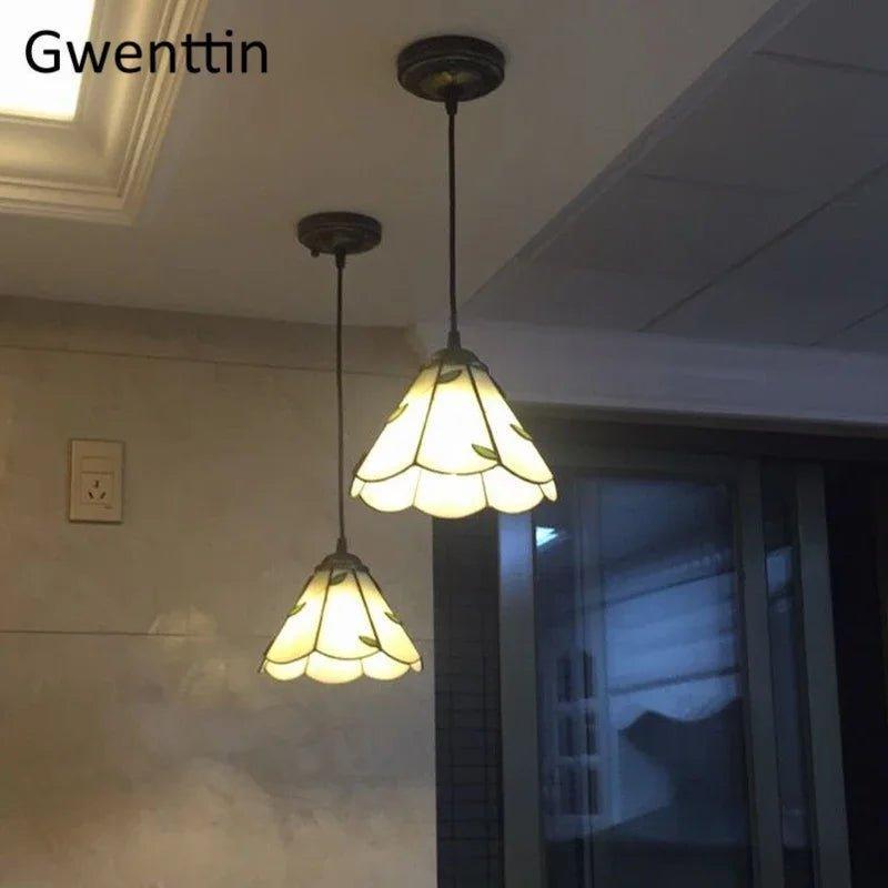 Tiffany Pendant Lights Mediterranean Loft Home Decor Creative Stained Glass Hanging Lamp Bedroom Dining Room Lighting Fixtures stained glass lampshades Adrianas Specialty Lamp Shades