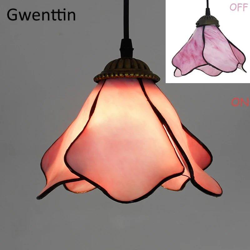 Tiffany Pendant Lights Mediterranean Loft Home Decor Creative Stained Glass Hanging Lamp Bedroom Dining Room Lighting Fixtures stained glass lampshades Adrianas Specialty Lamp Shades D2-D20CM