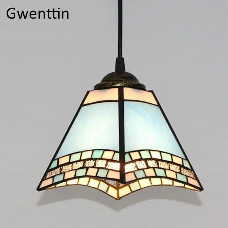 Tiffany Pendant Lights Mediterranean Loft Home Decor Creative Stained Glass Hanging Lamp Bedroom Dining Room Lighting Fixtures stained glass lampshades Adrianas Specialty Lamp Shades G2-D17CM