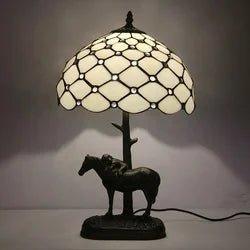 Tiffany Resin Horse Base Table Lamp With 12Inch Stained Glass Lampshade Handcrafted Creative Desk Lamp - Specialty Shades