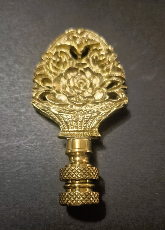 Victorian Floral Basket Lamp Finial – Solid Brass – Standard 1/4-27 Thread - Adrianas Specialty Lamp Shades
