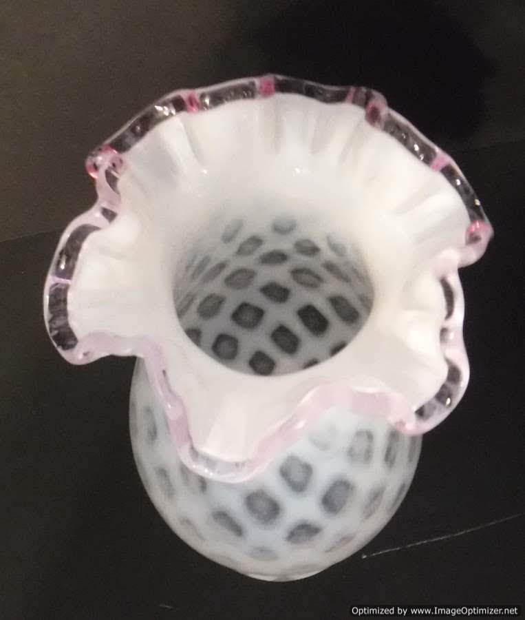 White Fenton Glass Coin Cranberry Hurricane - Adrianas Specialty Lamp Shades