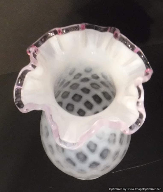 White Fenton Glass Coin Cranberry Hurricane - Adrianas Specialty Lamp Shades